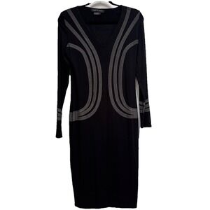 Isabel‎ de Pedro Womens Dress Sz 8 Body Con LS Knit Black Crewneck Jersey